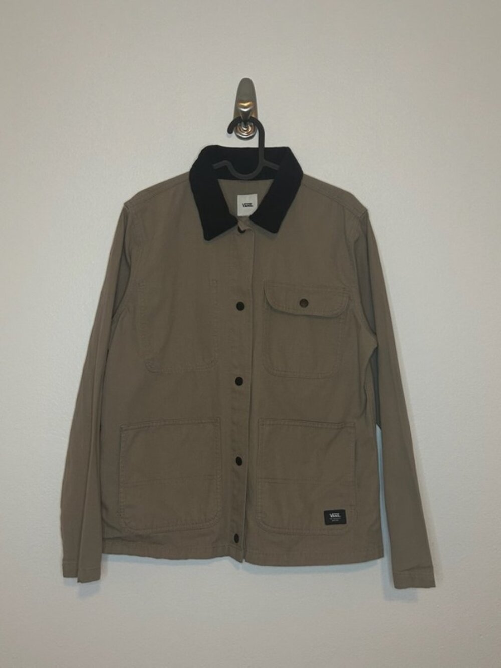 Vans Drill Chore Canvas Jacket - Tan/Khaki with Black Corduroy Collar Size Small
